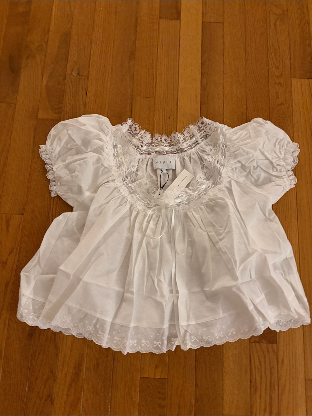MARBLE White Lace-Trim Peasant Top